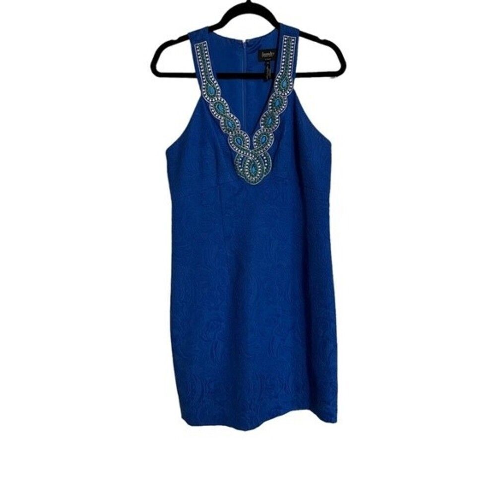 Laundry By Shelli Segal Jacquard Jewel Embellished Sheath Dress Sz 10 - Picture 1 of 11